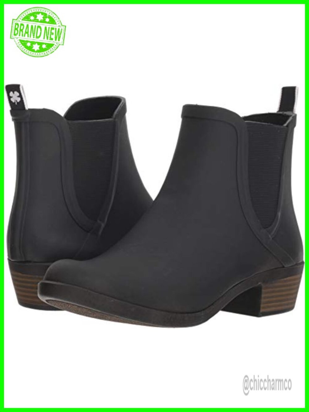 Waterproof Rubber Rain Bootie Ankle Block Heel Zipper Boot